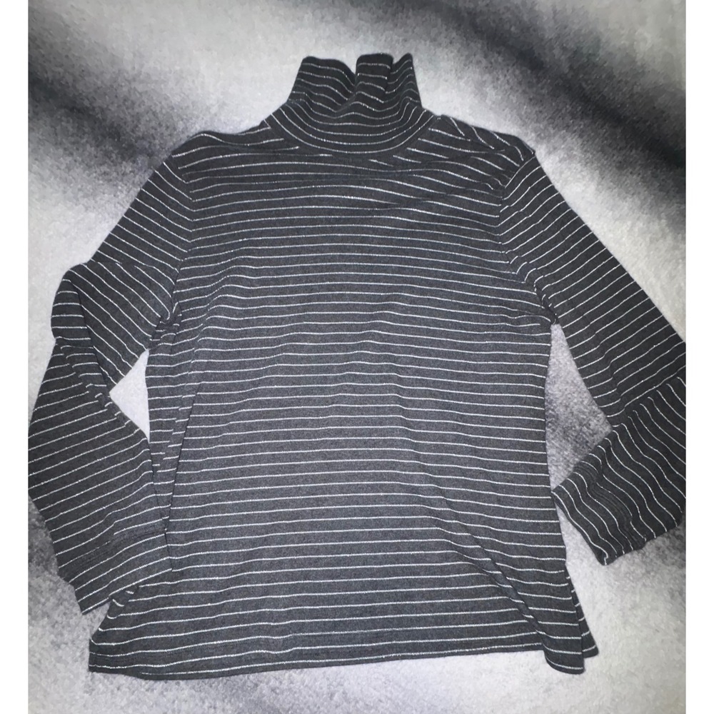 (B5) Laura Scott Womens L Grey Silver Metallic Striped Turtleneck Sweater Top